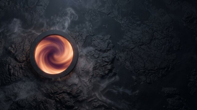 Glowing portal in dark landscape creating mystical atmosphere  