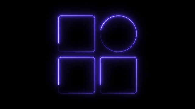 Neon geometric shapes animation background square circle frames glowing outlines