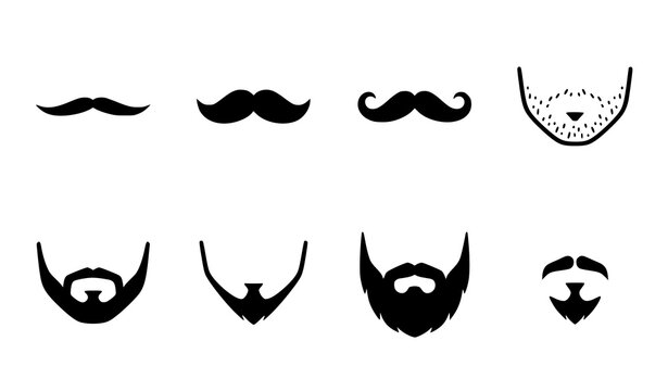 Minimal mustache and beard icon set for barber grooming men's fashion salon branding black vector design
