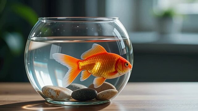 Orange Goldfish Swimming Gracefully in Clear Aquarium