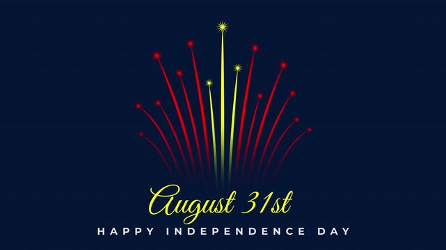 August 31, kyrgyzstan independence day. Kyrgyz fireworks flag on abstract blue night sky. National holiday. Banner, 2D animation, seamless loop. Translation August 31st Independence Day of Kyrgyzstan