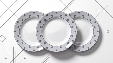 Naklejka premium Minimalist white porcelain plates decorated with grey polka dots dinner plates polka dot