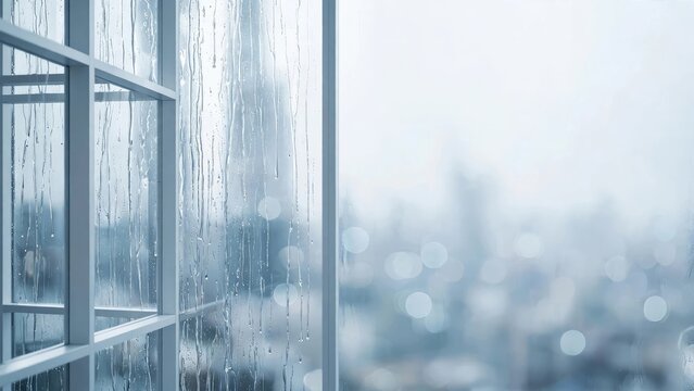 Modern Window View with Blurred City Lights Bokeh