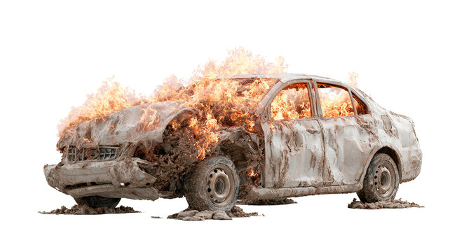 Car hood fire effect with highly detailed realistic flames and cinematic glow, isolated PNG on transparent background