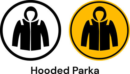 Hooded parka safety sign set in black and yellow color variations with protection © Moshiur