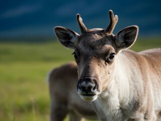Fototapeta premium Close-up of a young reindeer in a natural outdoor setting