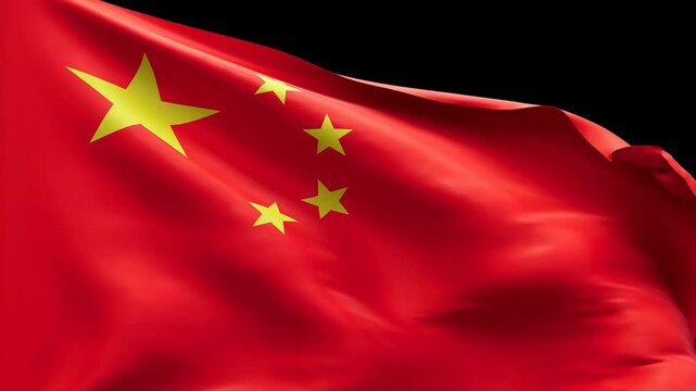 Red flag with five yellow stars displayed as rippled fabric against black background