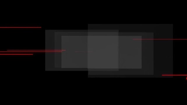 Red glowing lines and dark rectangles moving across abstract black geometric background