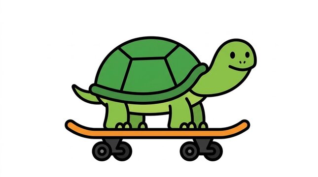 Skateboarding turtle cartoon character riding on a board