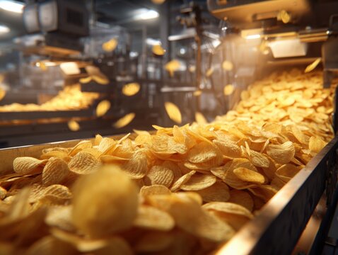potato chips production line in factory