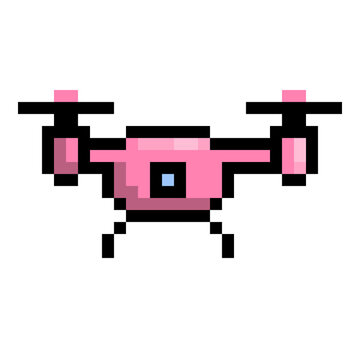 8-Bit Style Pixel Art Pink Quadcopter or drone Icon for Video Games