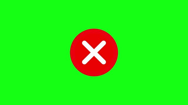 4K animation of red ban cross icon sign in circle isolated on chroma key green screen background.4k video