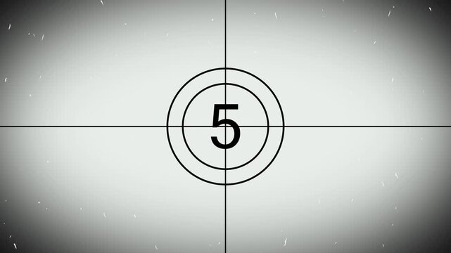 Vintage film leader countdown from 10 to 0 seconds. Cinema movie reel timer effect screen. 4k video