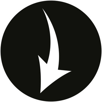 White Curved Downward Arrow Icon in Black Circle Transparent PNG