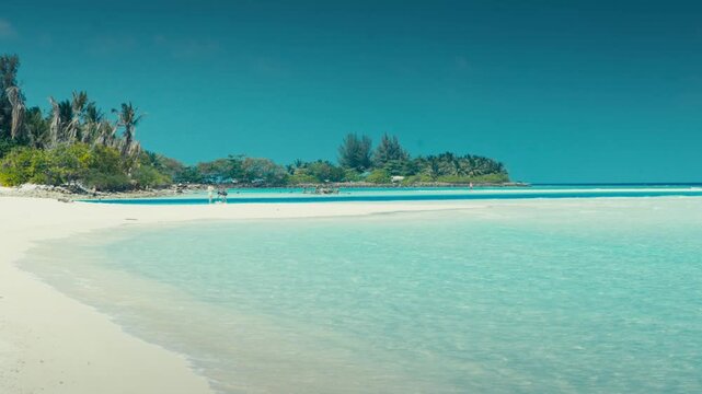 Panoramic View of White Sandbank and Shallow Turquoise Water Lagoon in Ukulhas Island Maldives