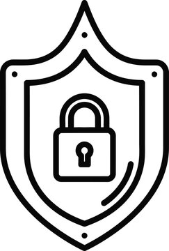 Monoline Vesica Piscis Shield Icon With Central Padlock and Editable Stroke for Digital Security