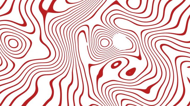 Abstract Seamless Pattern with Flowing Red Lines and Geometric Wave Stripes
