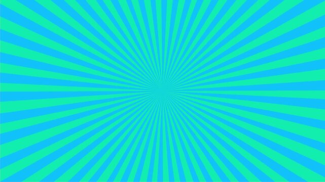 Video blue sun rays rotating. Pop art and comic style background animated, blue sunburst ray animation video, Comic book style blue sunburst radial rays pop art background loop.