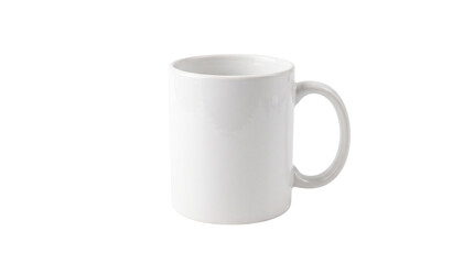 Simple white ceramic mug standing isolated on a plain background