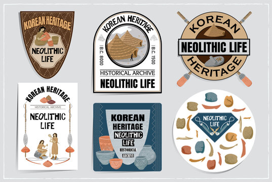 Korean Prehistoric Neolithic Emblem Vector Illustration Set