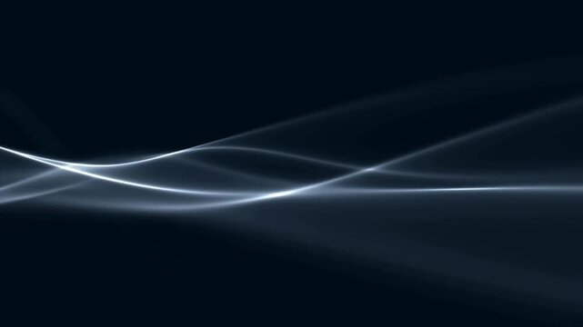Abstract glowing light lines crossing over dark blue background with soft curved shapes