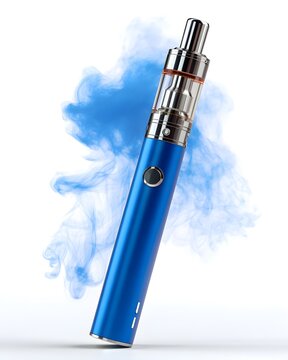 Blue electronic cigarette vaporizer with minimal detailing, consumer device isolated on white background