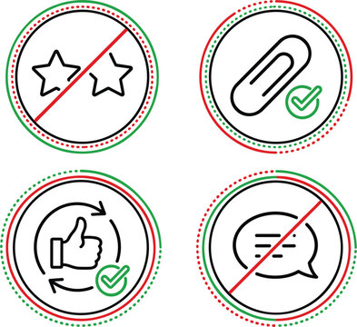 E-commerce Rules and Feedback Circular Stamp Set with Prohibited Stars Paperclip Checkmark Thumbs Up and No Comment Restrictions Label Designs