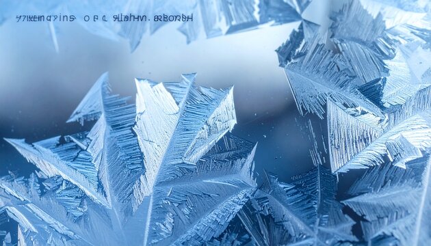 Ice crystals and frost patterns on window glass during winter season with frozen window ice texture cold weather ice detail