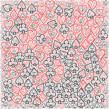 Red heart and diamond suit pattern for Valentine's Day or casino theme