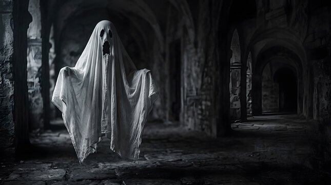 A chilling depiction of ghostly figures lurking in the shadows evoking the spooky spirit of halloween night