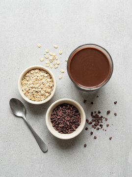 Chocolate Day Celebration with Cacao Nibs, Oat Milk, and Rolled Oats for Healthy Breakfast