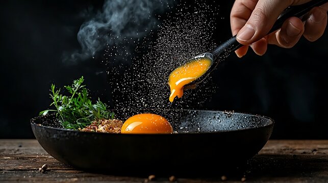 Golden yolk, drizzle, herbs