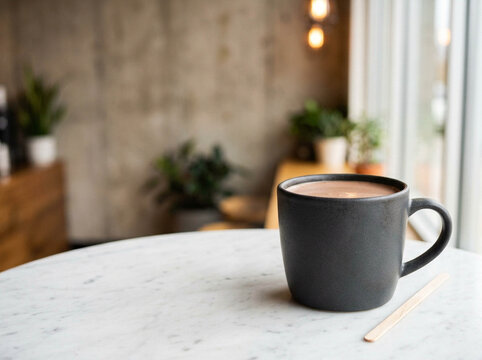 Chocolate Day Hot Cocoa in a Matte Black Mug on a Marble Table