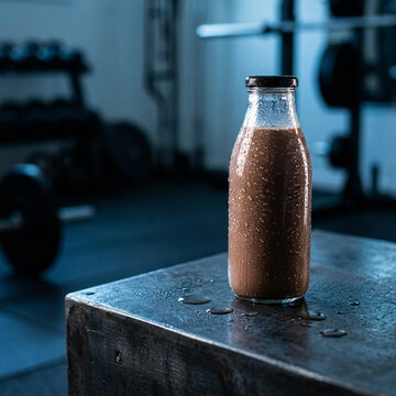 Chocolate Day Refreshing Protein Shake in a Glass Bottle, Symbolizing Fitness and Recovery