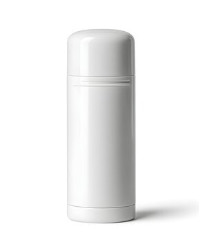 Matte white plastic deodorant stick container with rounded cap, personal care packaging isolated on white background