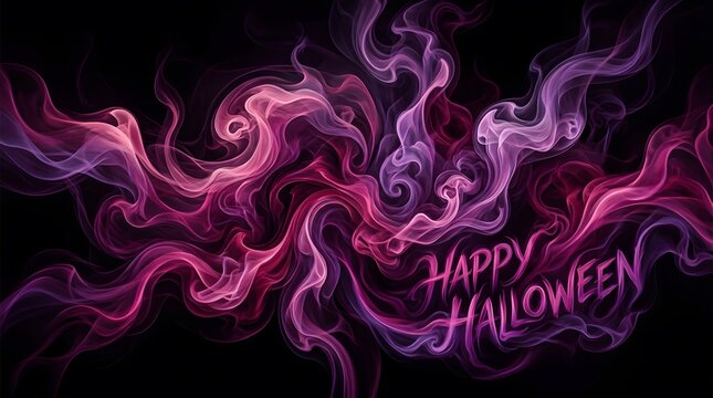 A vibrant and spooky halloween scene featuring swirling smoke and a festive celebratory atmosphere