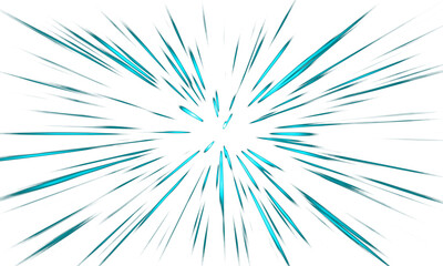 Fototapeta premium Comic cyan speed lines radial motion zoom explosion effect isolated on transparent background