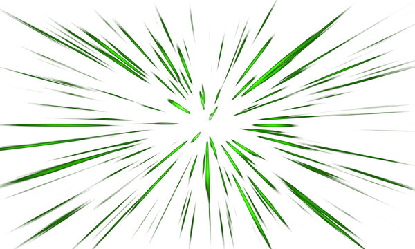 Comic green speed lines radial motion zoom explosion effect isolated on transparent background