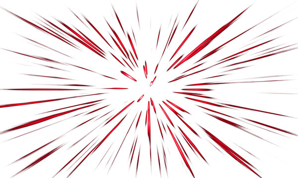 Comic red speed lines radial motion zoom explosion effect isolated on transparent background