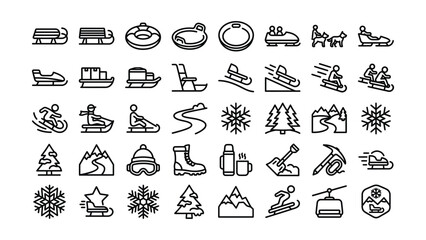 Naklejka premium Winter sports and activities icons in simple line style for design