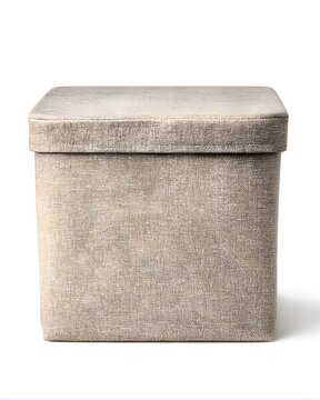 Neutral fabric storage box with lid, home organization item isolated on white background