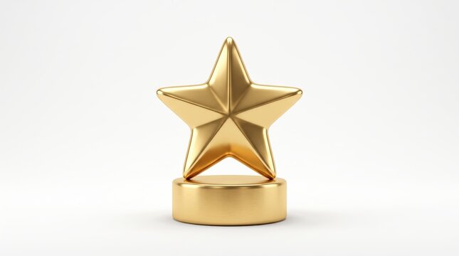 Golden star award trophy, symbolizing excellence, victory, and achievement. Thised metallic object represents first place, top rating, best service, status, recognition of success