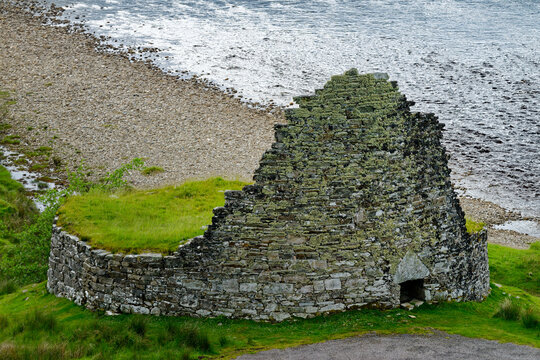 Dun Dornaigil Iron Age broch fortified homestead still stands to 7 metre height beside Strathmore River, Sutherland, Scotland
