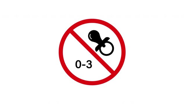 No Pacifier For Ages 0-3 Prohibition Sign Animated Icon With Alpha Channel. Forbidden Pacifier Use Warning And Restriction Motion Graphic. Stop And Ban Notice. On Transparent Background