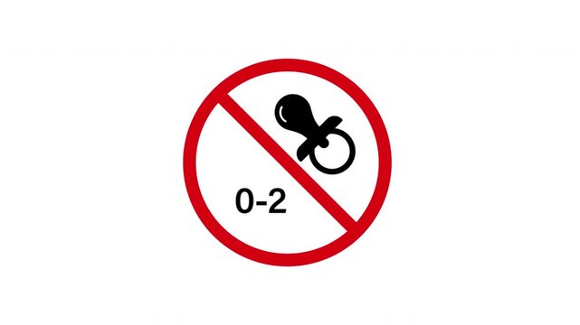 No Pacifier For Ages 0-2 Prohibition Sign Animated Icon With Alpha Channel. Forbidden Pacifier Use Warning And Restriction Motion Graphic. Stop And Ban Notice. On Transparent Background