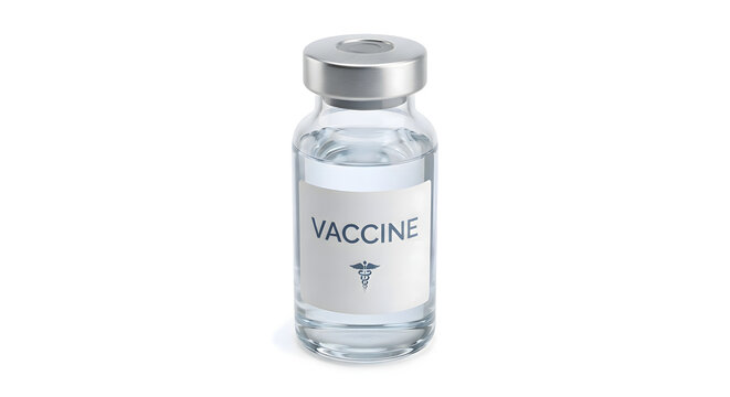 Medical vaccine vial with clear liquid isolated on white background for health concept and immunization treatment