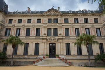 Ornate main facade and entrance of Abrantes Palace, Recreo de las Cadenas, headquarters of the Royal Andalusian School of Equestrian Art in Jerez de la Frontera, Spain © ihervas