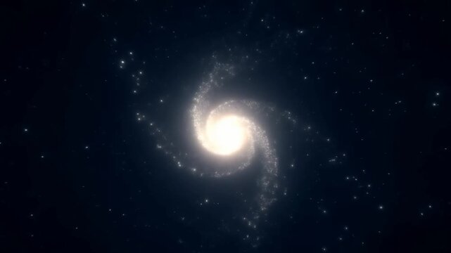 Spiral galaxy glowing at the center of a dark star field in deep outer space