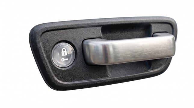 Minimalist Close-Up Shot of a Black Car Door Handle with Metallic Grip and Keyless Entry Sensor