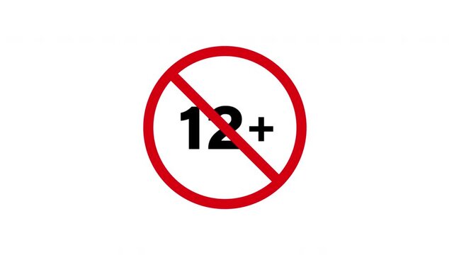 No 12 Age Restriction Sign Animated Icon With Alpha Channel. Forbidden Age Limit Warning And Restriction Motion Graphic. Stop And Ban Notice. On Transparent Background